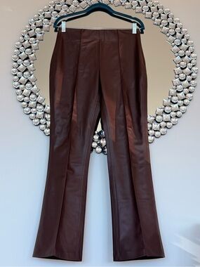 Women’s Faux Leather Straight-Leg Pants — Brown